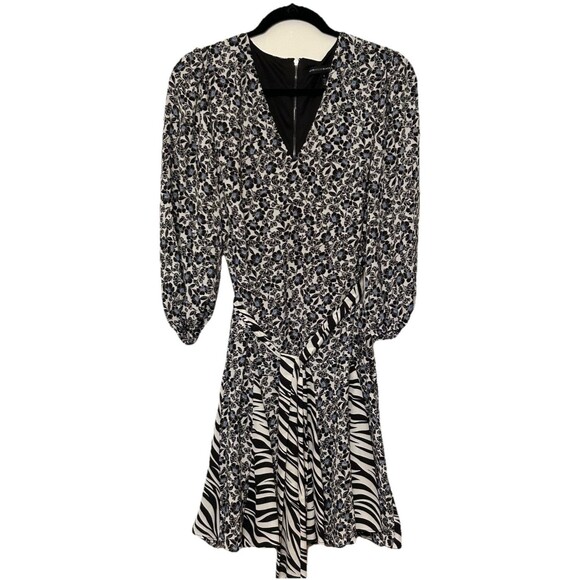 White House Black Market Short Floral Print Zebra Accent Dress Belted Size 6 - Picture 1 of 7